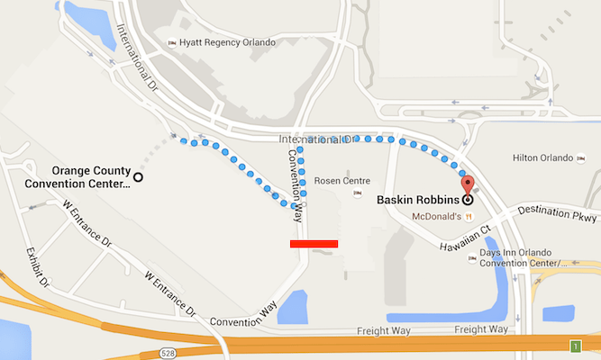 Google Maps OCCC to Baskin Robbins