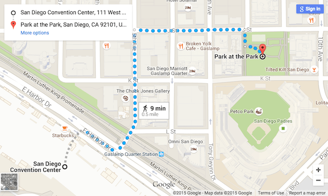 Google Maps SDCC to Park in the Park