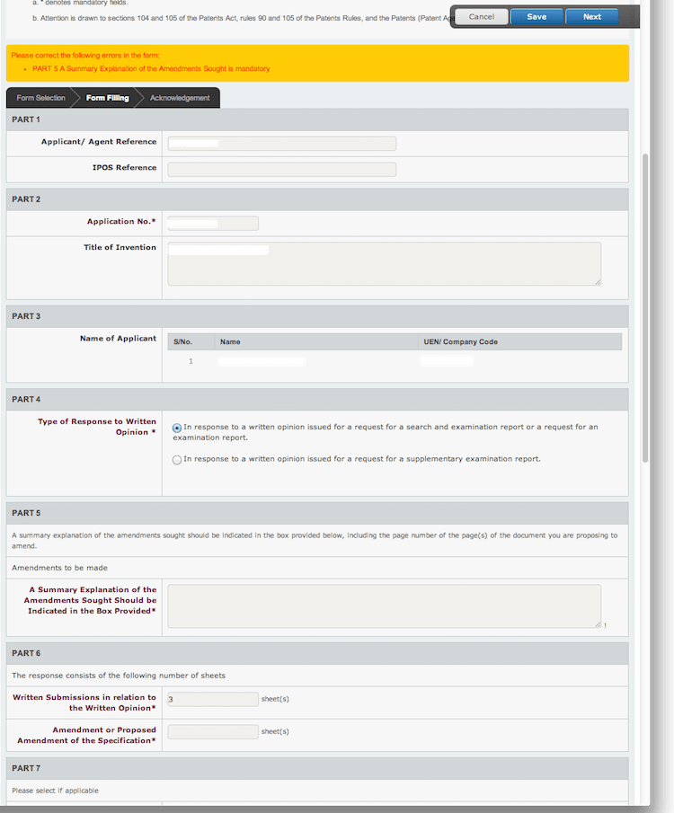 Patents Form 13A Validations